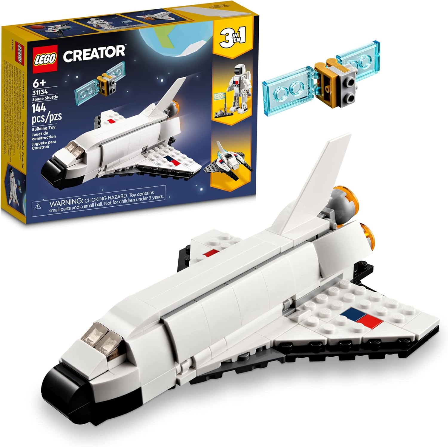 樂高 Creator 3 合 1 太空梭玩具 - 太空玩具拼搭套裝，適合 6 歲以上男孩和女孩 - 可選擇拼搭 2 艘太空船或太空人 - 兒童生日和假期教育禮物 - 31134
