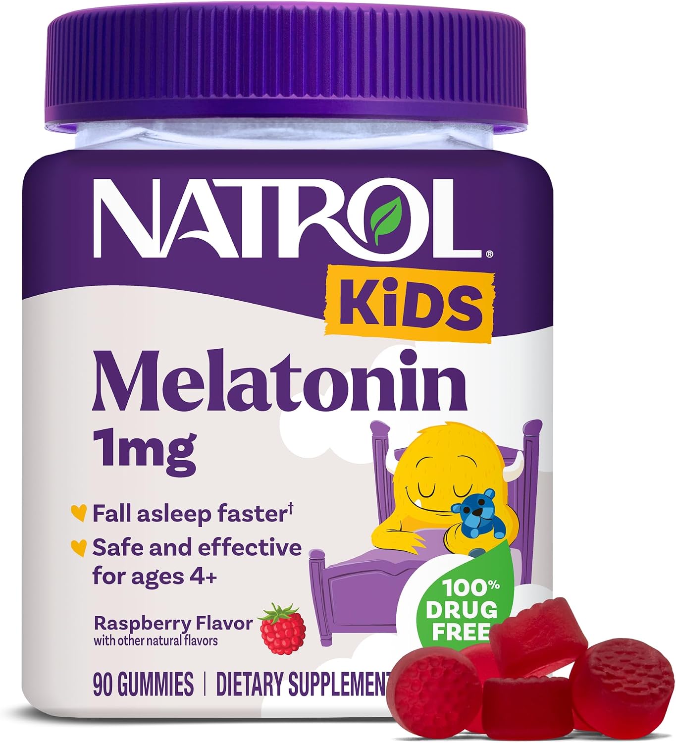 Natrol Kids 褪黑激素 1 毫克，促進安穩睡眠，90 粒覆盆子口味軟糖