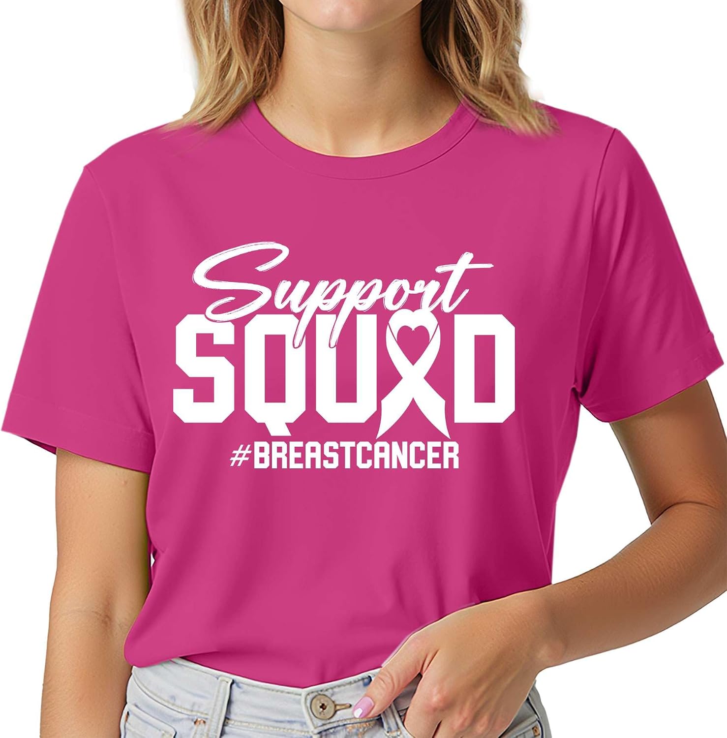 Support Squad 女式 T 卹 – 乳癌意識襯衫 | SHOPBOP倖存者禮物|為戰士和支持者設計的粉紅絲帶 T 卹