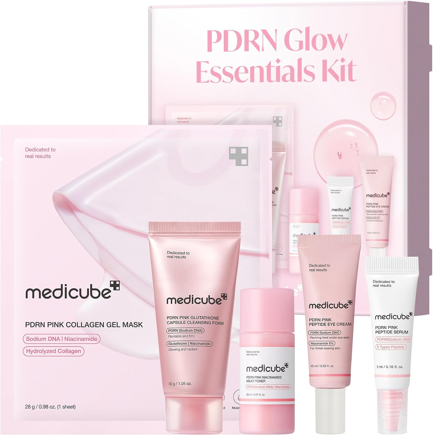 medicube PDRN 煥彩精華套裝，迷你護膚旅行套裝，5 步驟日常護理