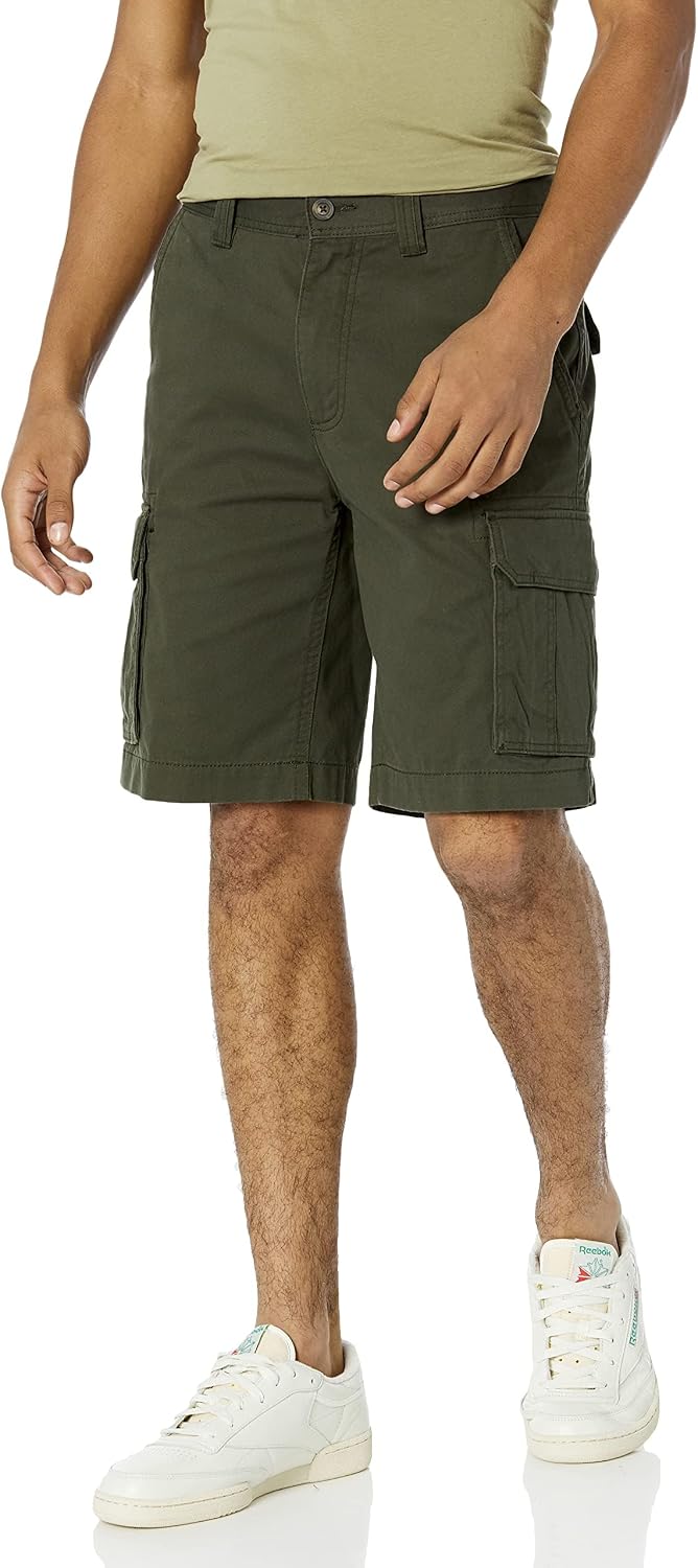 Amazon Essentials 男款 10 吋經典版型棉質斜紋工裝短褲，多個口袋（大號和高號可選）