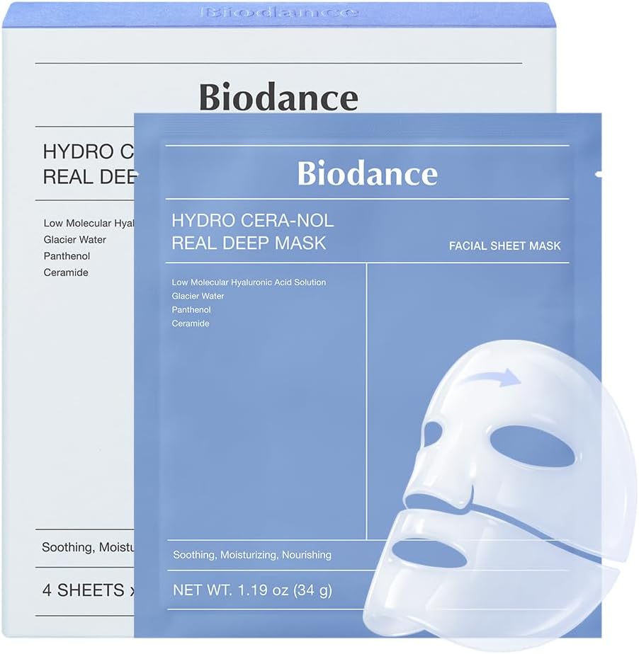 BIODANCE Hydro Cera-nol 真正深層面膜，保濕隔夜水凝膠面膜，保濕，減少紅腫，快速舒緩，曬後護理，緩解曬傷，韓國皮膚護理 |1.19 盎司（34 克）x4ea