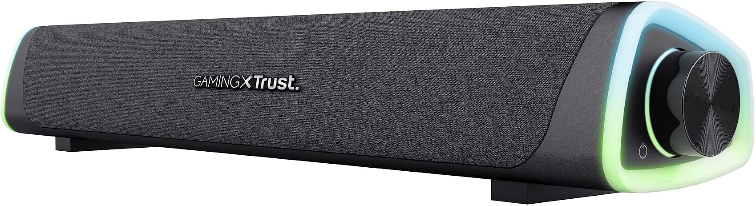 Trust Gaming GXT 620 Axon RGB Soundbar 12W，Stromversorgung über USB，3.5mm AUX，帶 LED 燈的 PC 耳機適用於桌上型電腦、筆記型電腦、智慧型手機、平板電腦、電視 - Schwarz