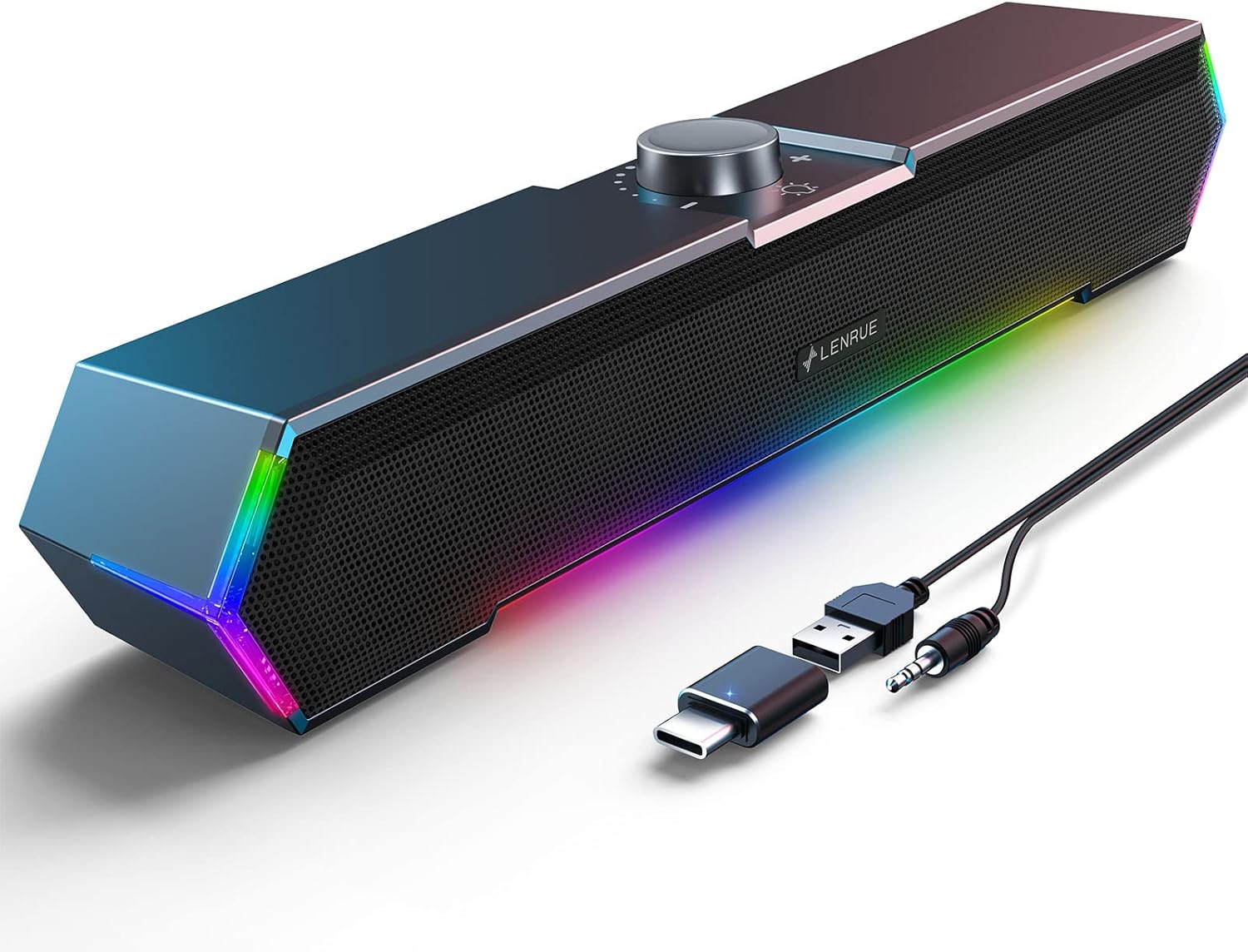 LENRUE G11 桌上型電腦揚聲器，觸控燈電腦揚聲器，具有清晰的聲音，USB C/USB 供電，AUX 音頻，適用於電腦桌上型電腦筆記型電腦辦公桌