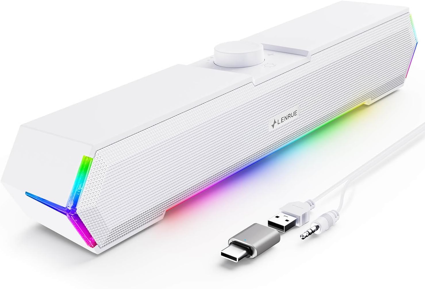LENRUE G11 桌上型電腦揚聲器，觸控燈電腦揚聲器，具有清晰的聲音，USB C/USB 供電，AUX 音頻，適用於電腦桌上型電腦筆記型電腦辦公桌