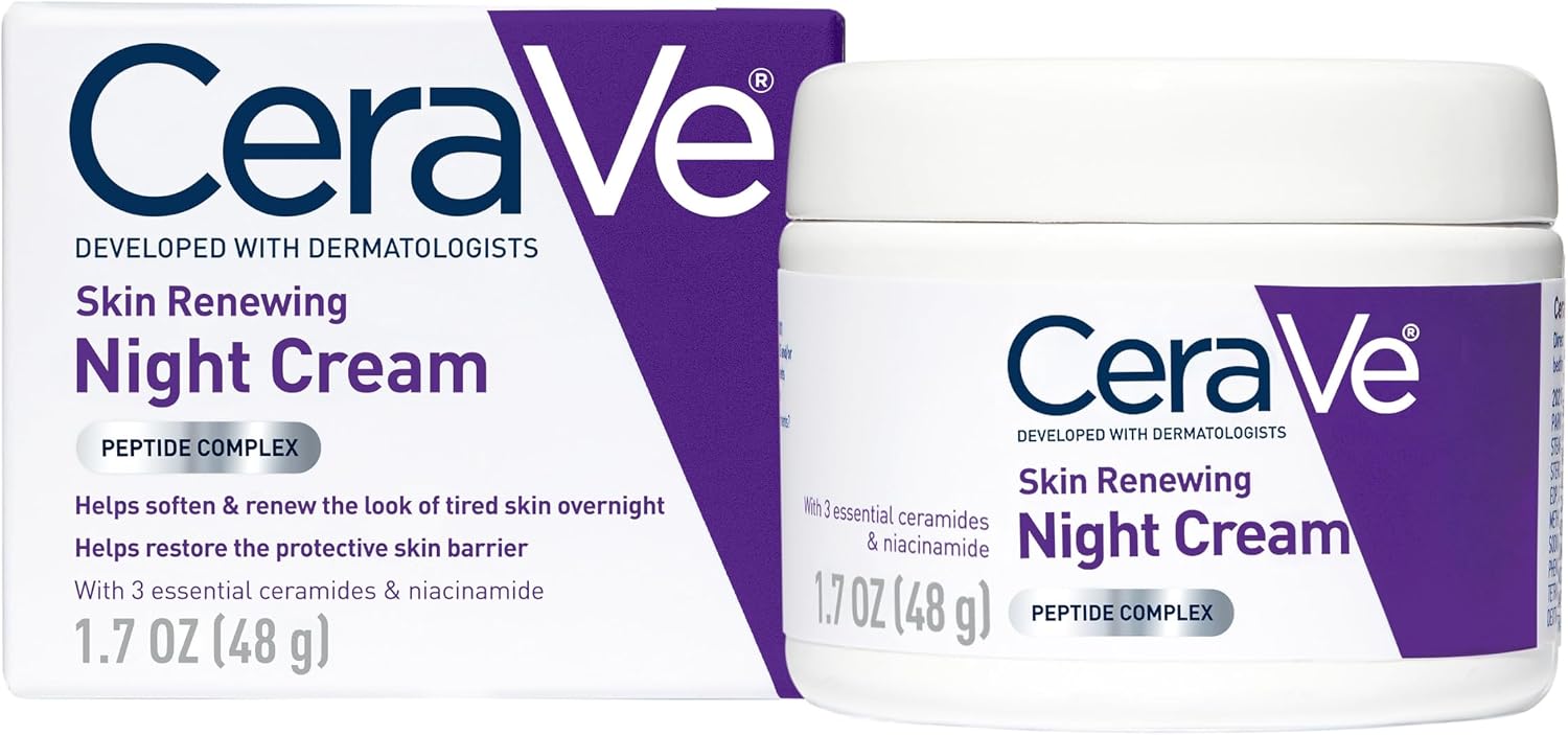 CeraVe 晚霜，含勝肽和菸鹼醯胺的臉部保濕霜，1.7 盎司