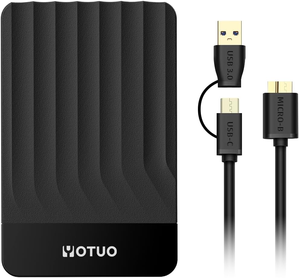 YOTUO 750GB 外接硬碟、可攜式儲存擴充 HDD、USB 3.0 和 USB-C 適用於 PC、Mac、桌上型電腦、筆記型電腦、智慧型手機、PS4、Xbox One、Xbox 360、辦公室和遊戲 黑色