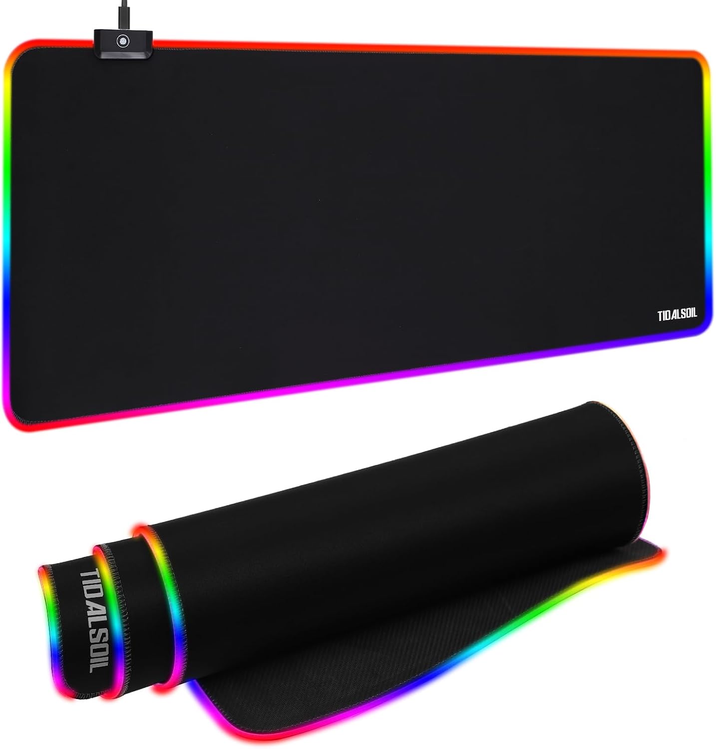 TIDALSOIL RGB 遊戲滑鼠墊，31.5x11.8 吋加長 LED 桌墊，黑色