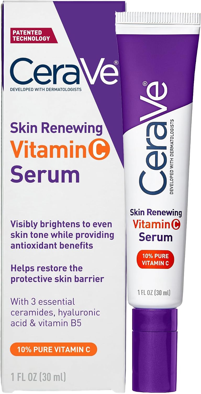CeraVe 臉部亮膚維生素 C 精華液，含透明質酸，1 盎司 |護膚品，10% 純維生素 C、亮白精華液、神經醯胺、抗氧化劑、保濕並改善膚色和紋理