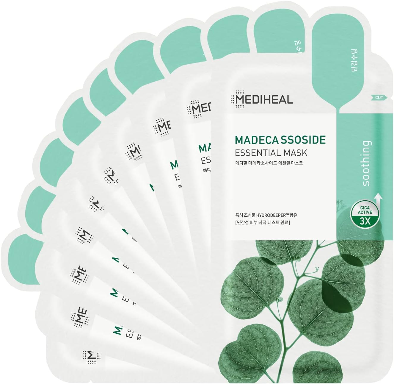 Mediheal 最佳韓國面膜 - 羥基積雪草苷精華面膜 10 片，適用於敏感、瑕疵、所有膚質 保濕 保濕 鎮靜舒緩