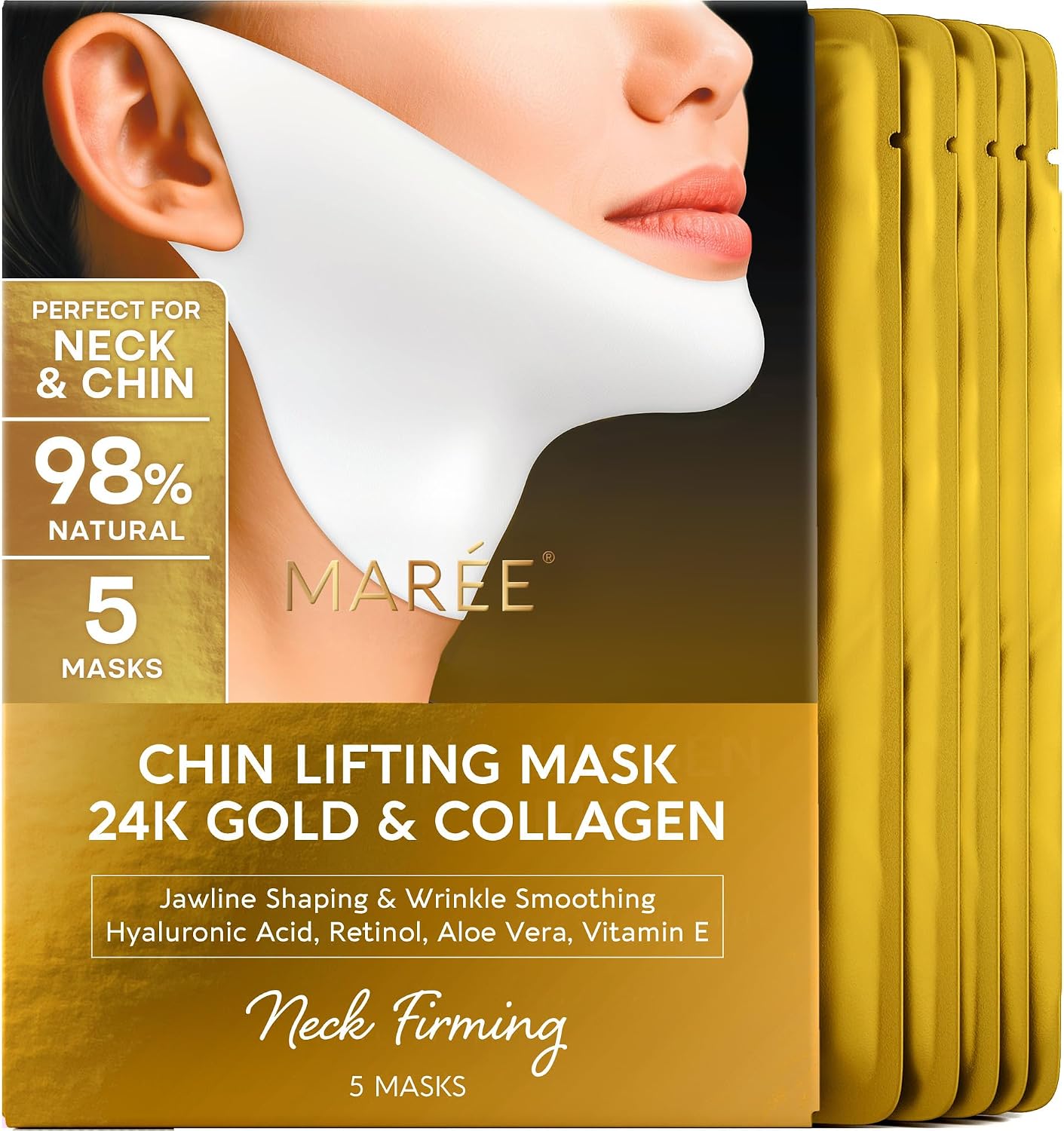 MAREE V 線提拉麵膜 - 金色臉部提拉膠帶和雙下巴提拉麵膜