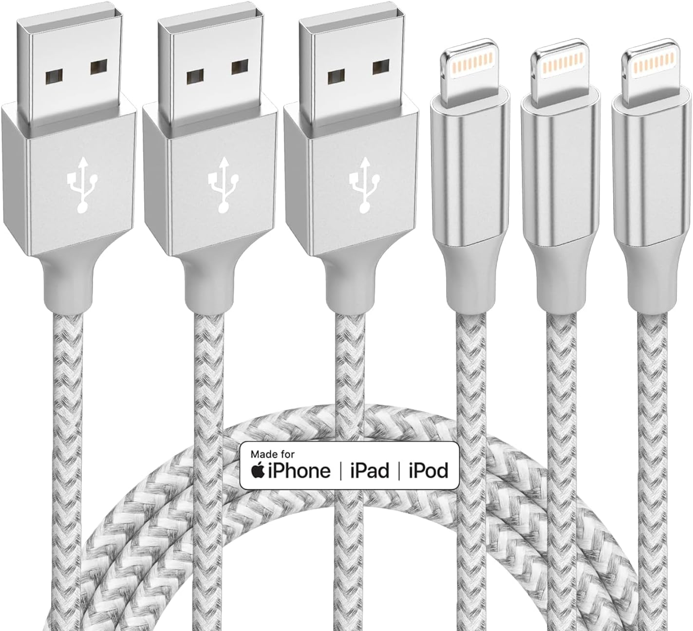 iPhone 充電器 3 件裝 10 英尺 MFi 認證閃電數據線快速充電線