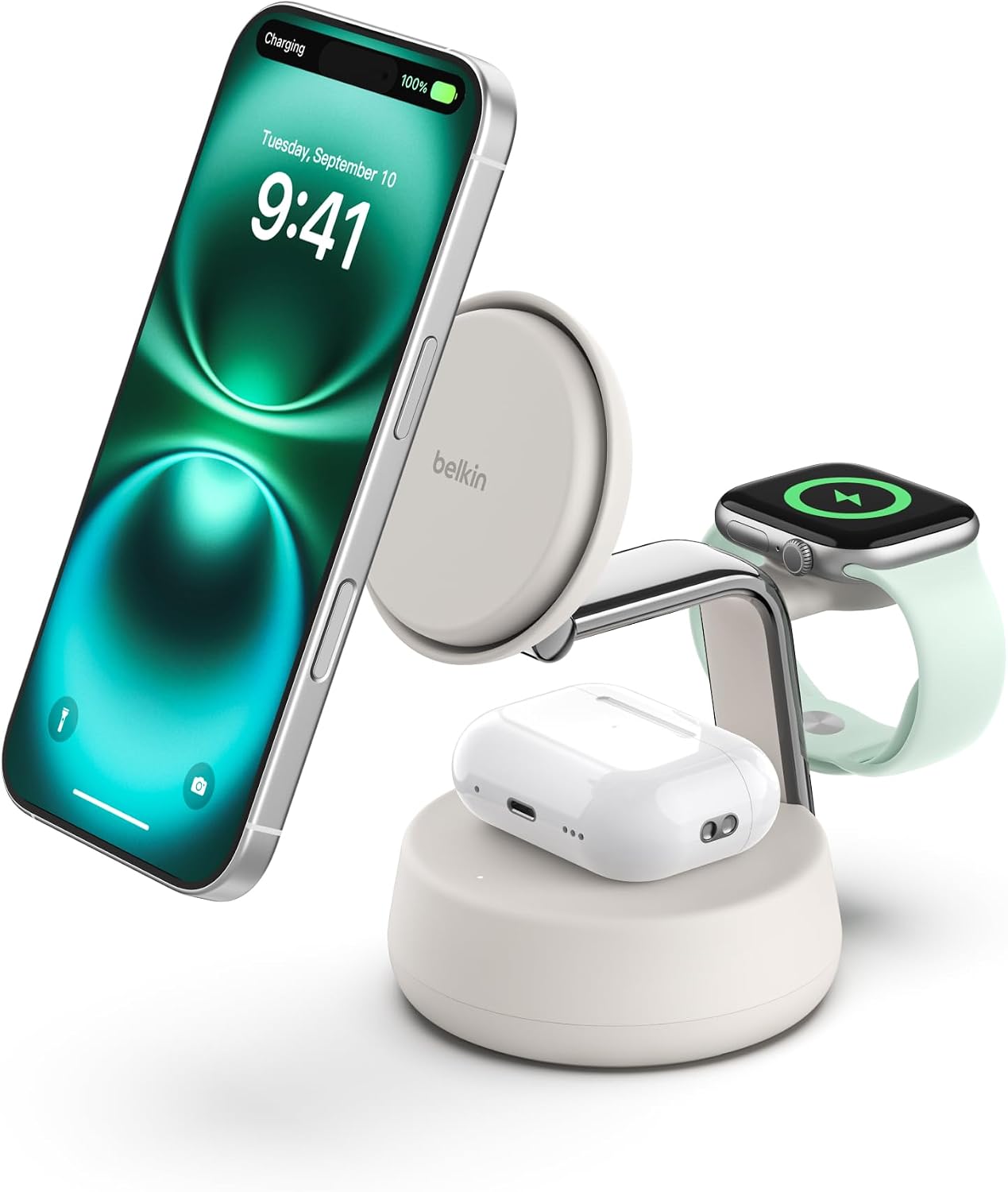 Belkin Qi2.2 25W 無線快速充電站，三合一 iPhone 充電器