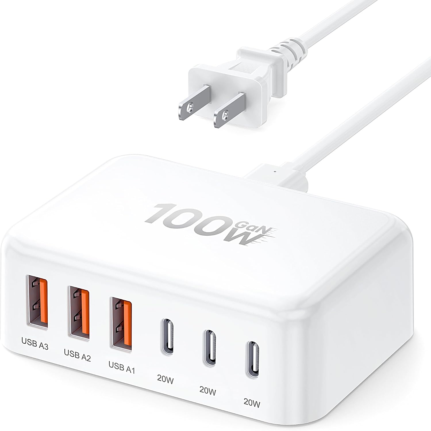 USB 快速充電器模組體積縮小 50% 最大 100W 6 連接埠 GaN USB 充電站
