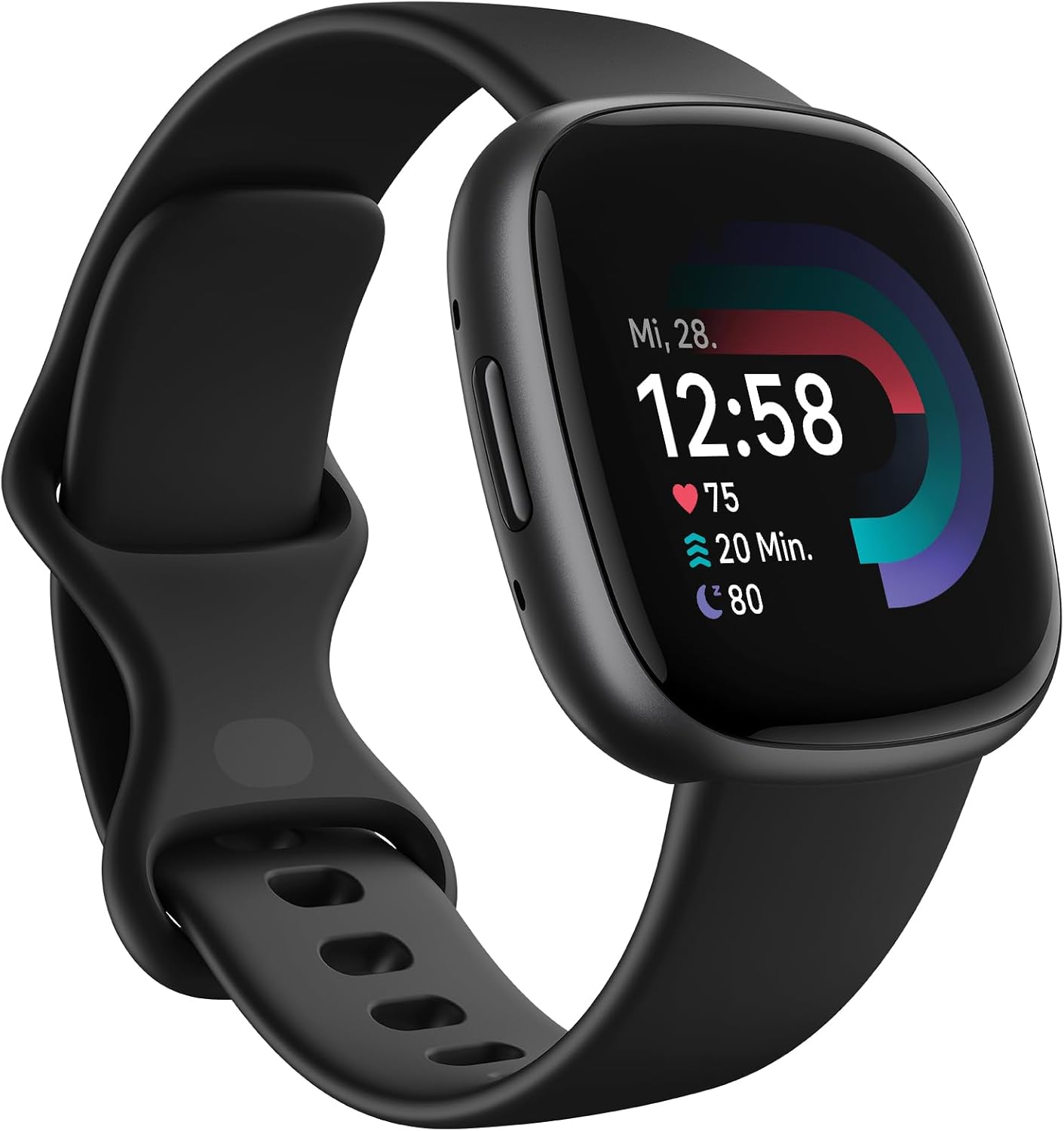 Fitbit Google Versa 4 智慧手錶健身追蹤器包含 3 個月的 Google Health Premium 會員資格、6 天電池續航時間 - 相容於 Android/iOS，黑色/鋁石墨色