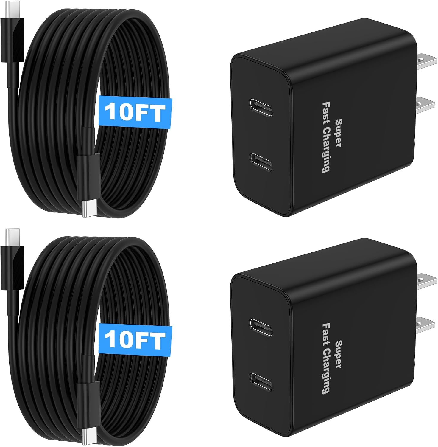 超快速充電器 USB C，45W 雙埠 Android 手機 C 型充電器 2 件裝