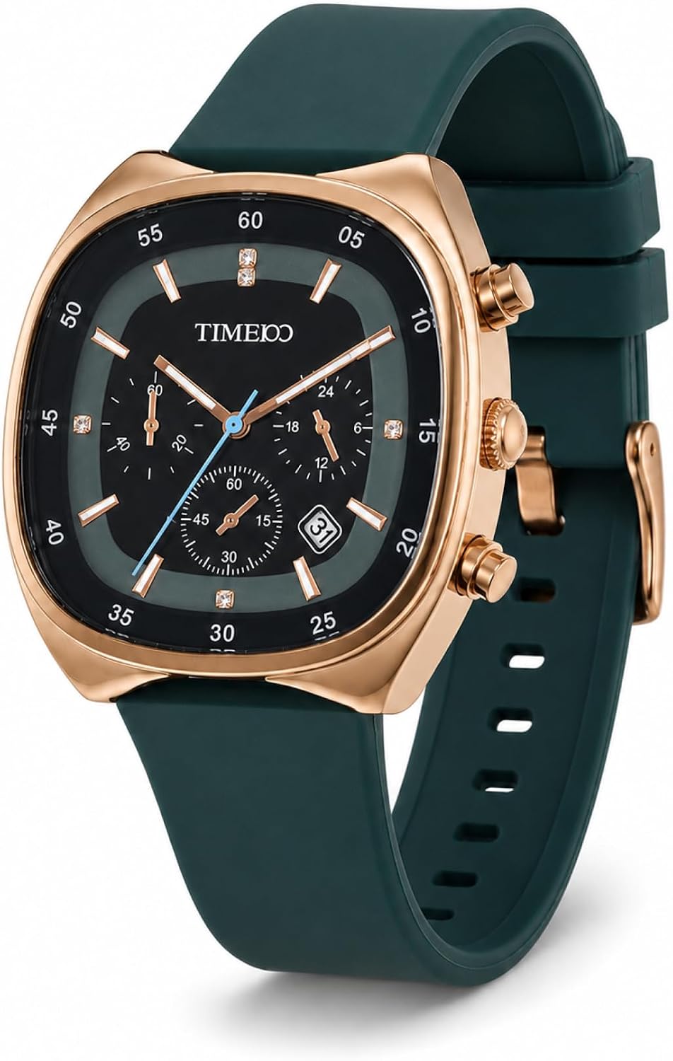 TIME100 男士方形多功能石英手錶帶日期和矽膠錶帶