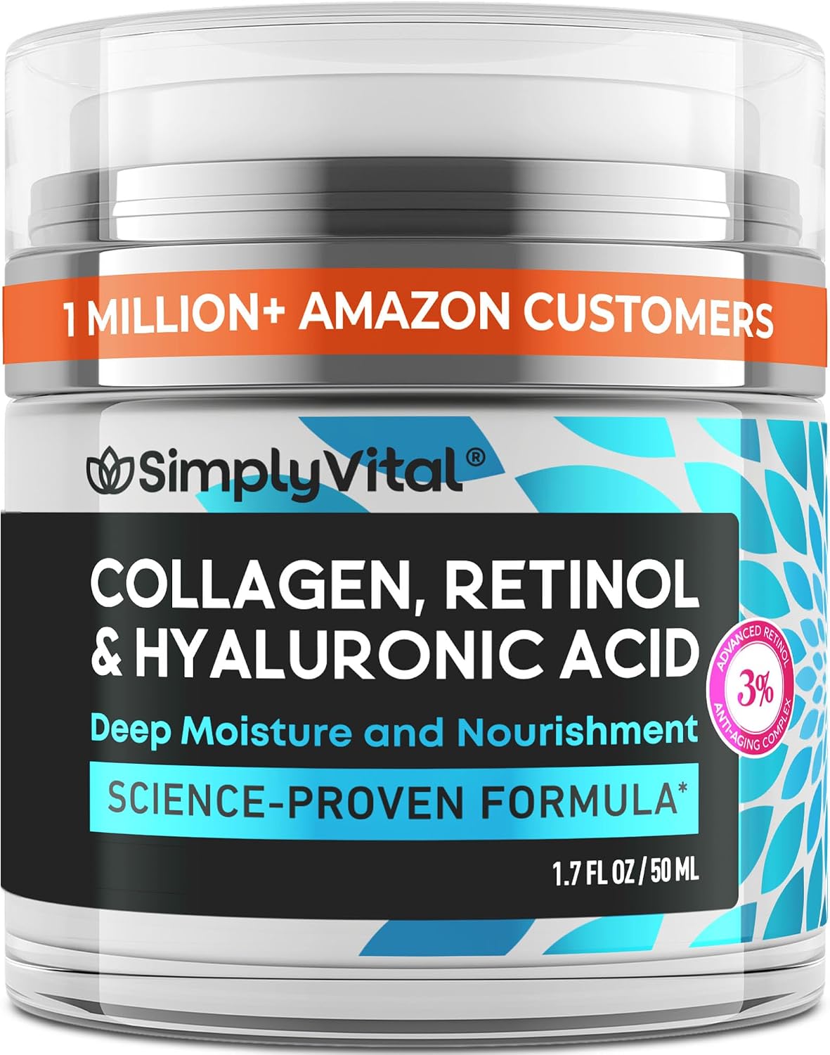 SimplyVital 臉部保濕視黃醇膠原蛋白透明酸霜 1.7 盎司