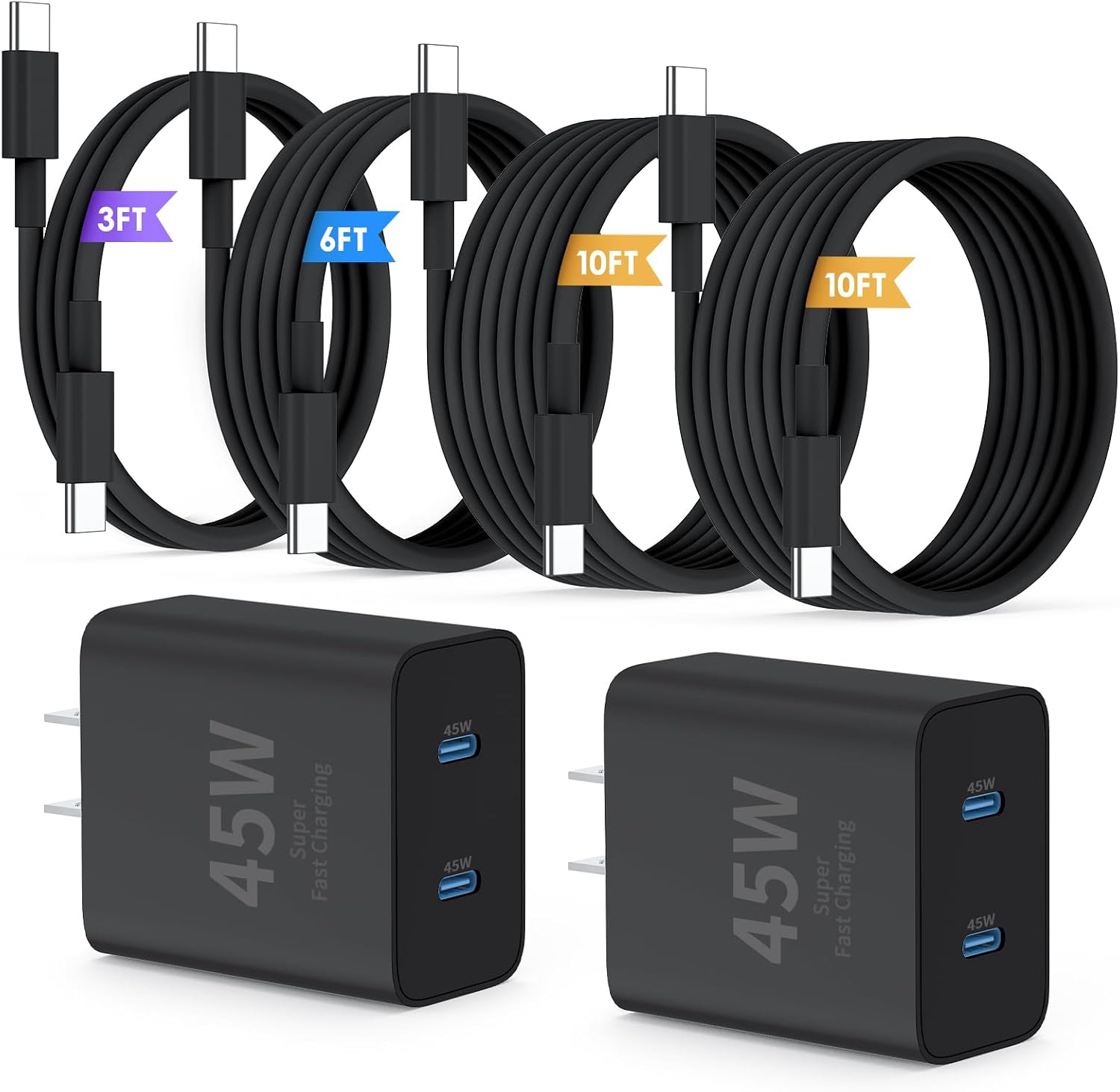 QZIIW 超快速三星充電器 C 型，45W 雙埠 USB C 快速充電器