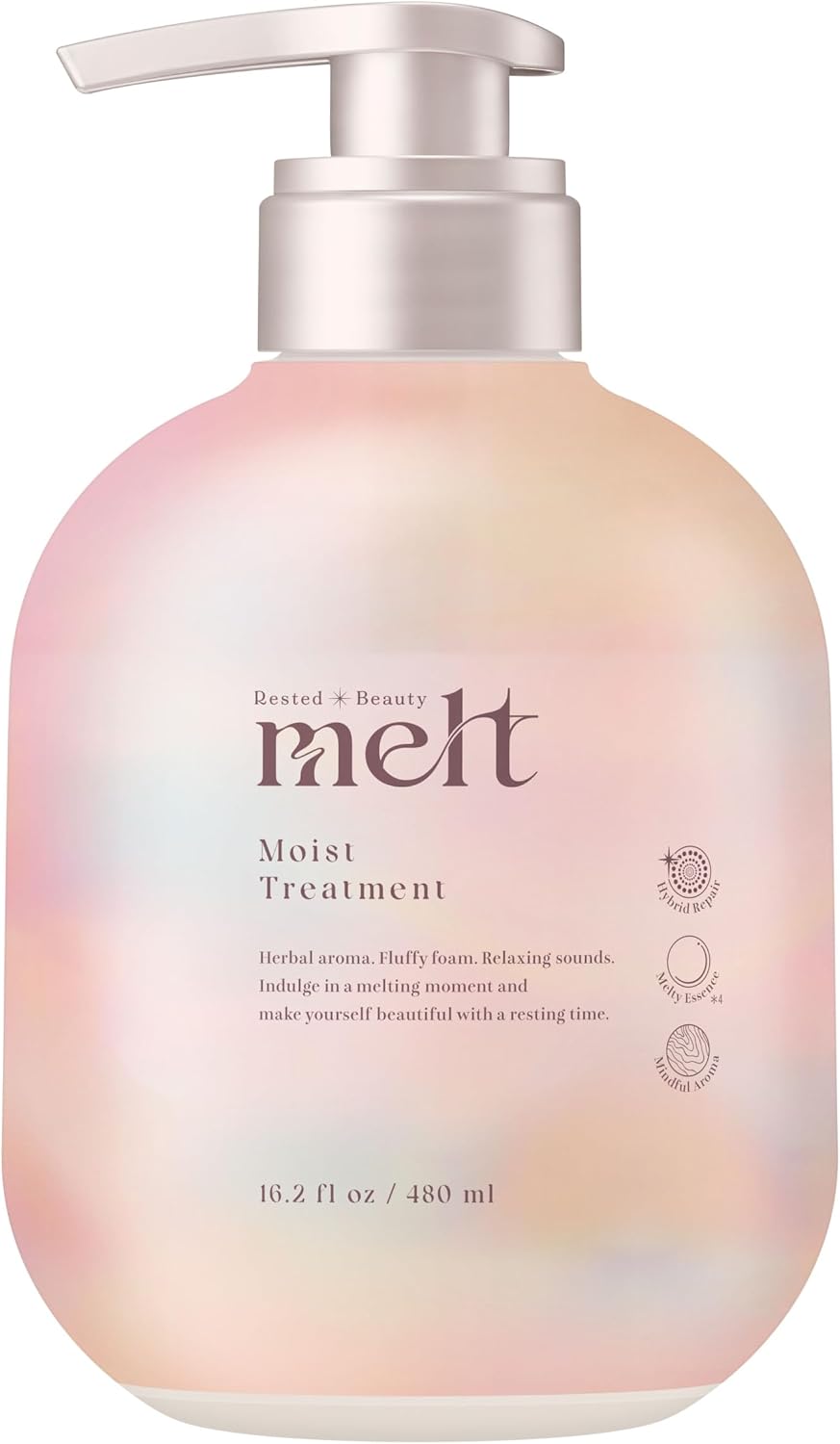 Melt 保濕護理泵，16.2 液量盎司（480 毫升），靜養美容，正念芳香，天竺葵和鈴蘭香味，集中修復護理，滋潤頭髮，混合修復配方，Melti Beauty