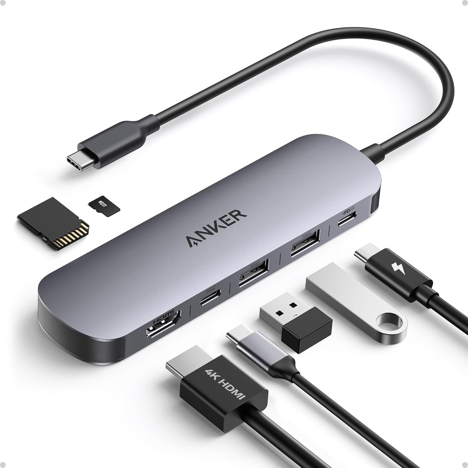 Anker USB C 集線器、7 合 1 多埠 USB 轉接器、4K@60Hz USBC 轉 HDMI 分配器