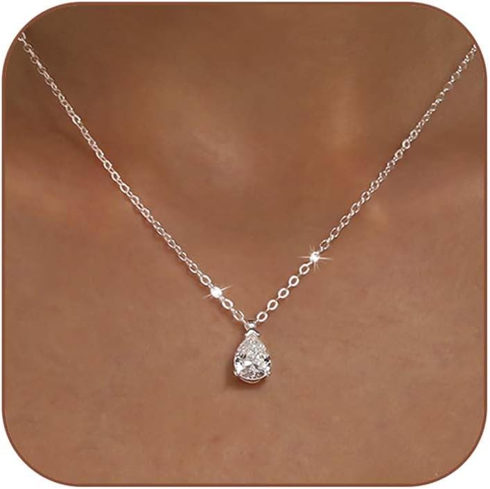 女士金銀項鍊，精緻方晶鋯石吊墜