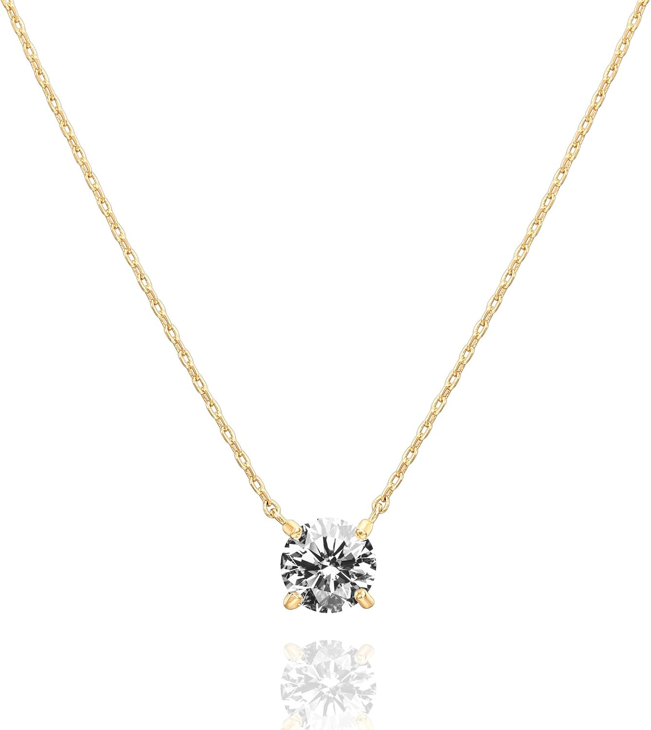 PAVOI 14K 鍍金水晶單石 1.5 克拉（7.3 毫米）方晶鋯石精緻頸鍊項鍊 |女士金項鍊
