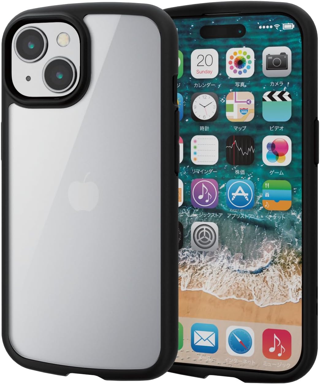 ELECOM iPhone 15 手機殼，TOUGH SLIM LITE 防震、吸收衝擊、纖薄、輕便，帶錶帶和錶帶孔，[全方位氣墊吸收衝擊] 黑色 PM-A23ATSLFCBK