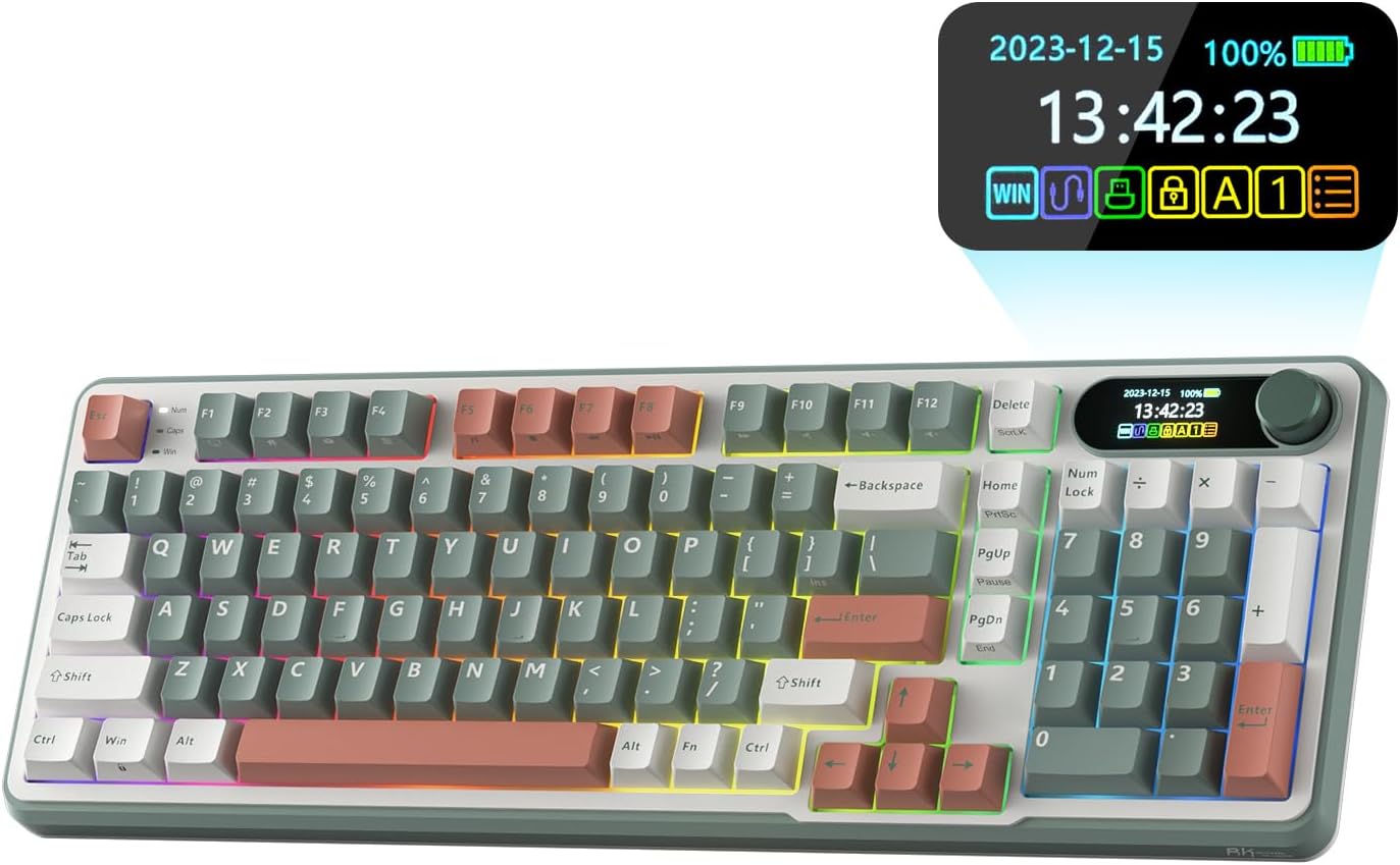 RK ROYAL KLUDGE S98 無線機械式鍵盤搭配智慧顯示器與旋鈕