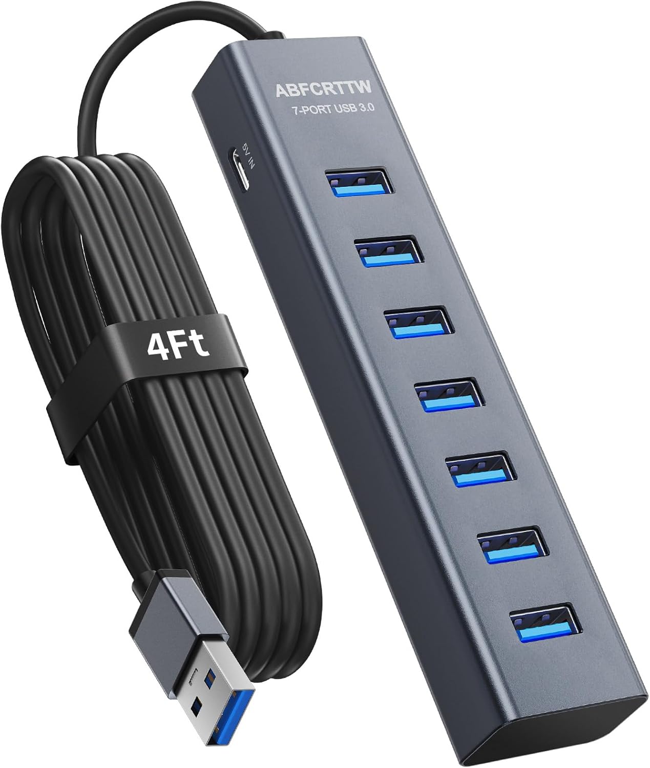適用於桌上型電腦、筆記型電腦的 4FT 7 連接埠 USB 3.0 集線器多埠轉接器