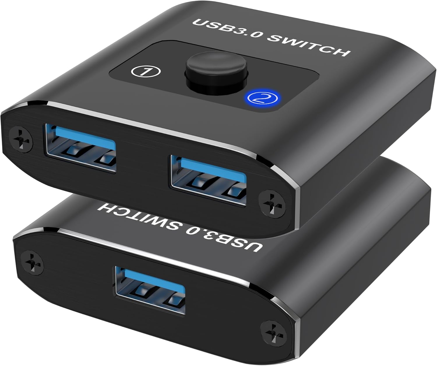 USB 3.0 開關，雙向 USB 開關 1 進 2 出/2 進 1 出，鋁質 USB 開關 2 台電腦共享印表機、鍵盤、掃描器、滑鼠的 USB 裝置 - 相容於 Mac/Win/Linux