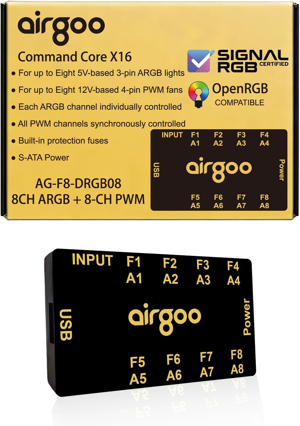 Airgoo 二合一 USB ARGB 控制器、8 個 ARGB 和 8 個風扇連接埠、SignalRGB OpenRGB