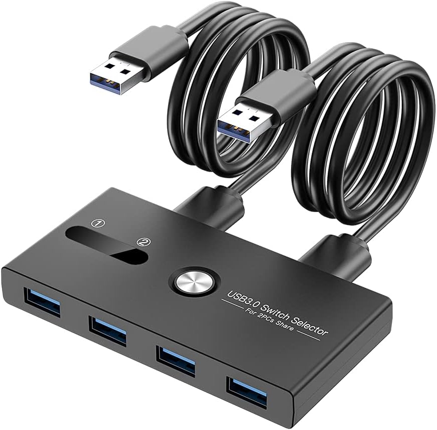 USB 切換器、USB 3.0 切換器 2 台電腦共用 4 個 USB 用於 PC 滑鼠鍵盤印表機掃描器、USB KVM 切換器選擇器相容於 Windows、Mac、Linux