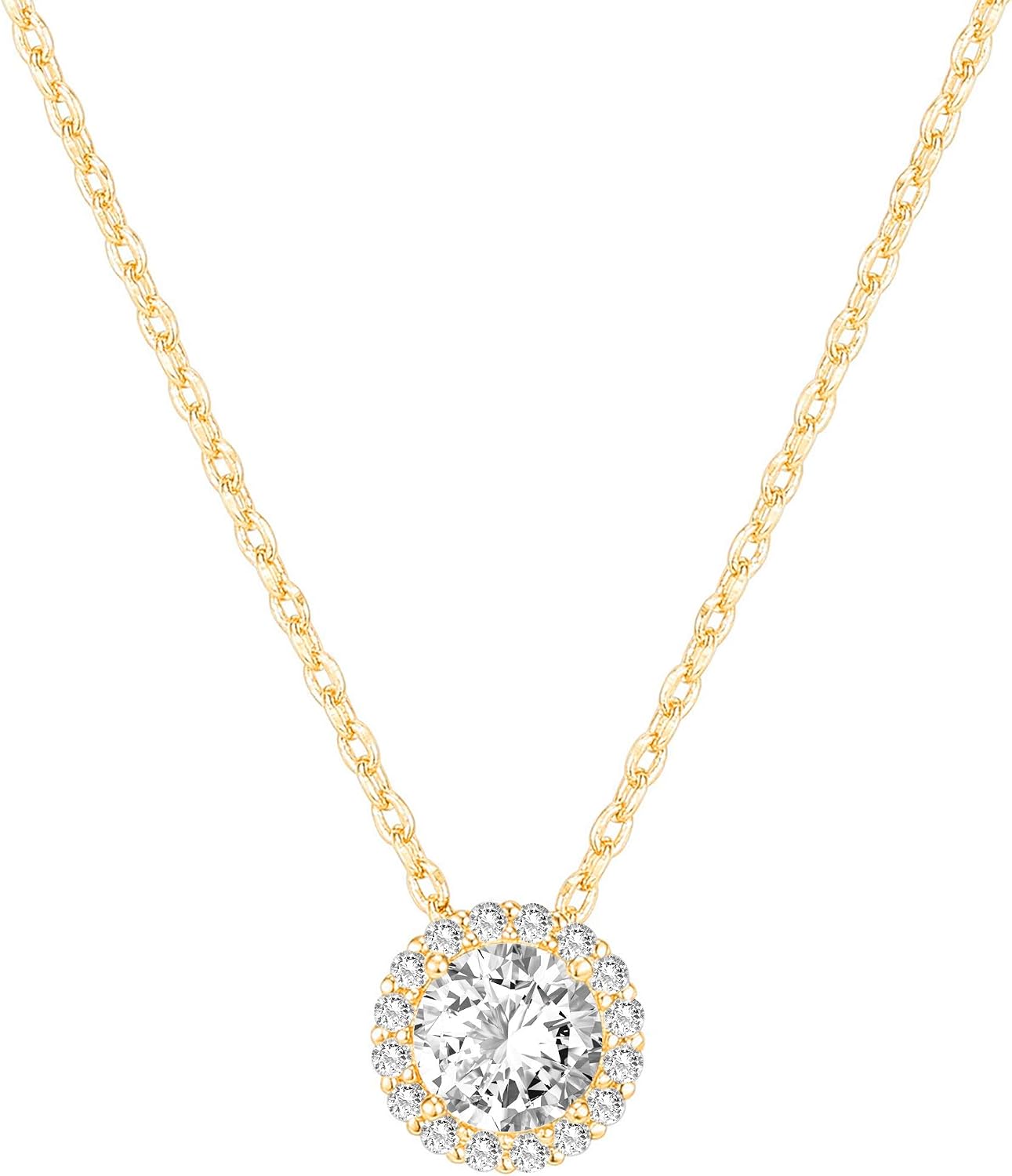 PAVOI 14K 鍍金人造鑽石圓形單石吊墜光環項鍊| SHOPBOP女士金項鍊 |滑塊可調