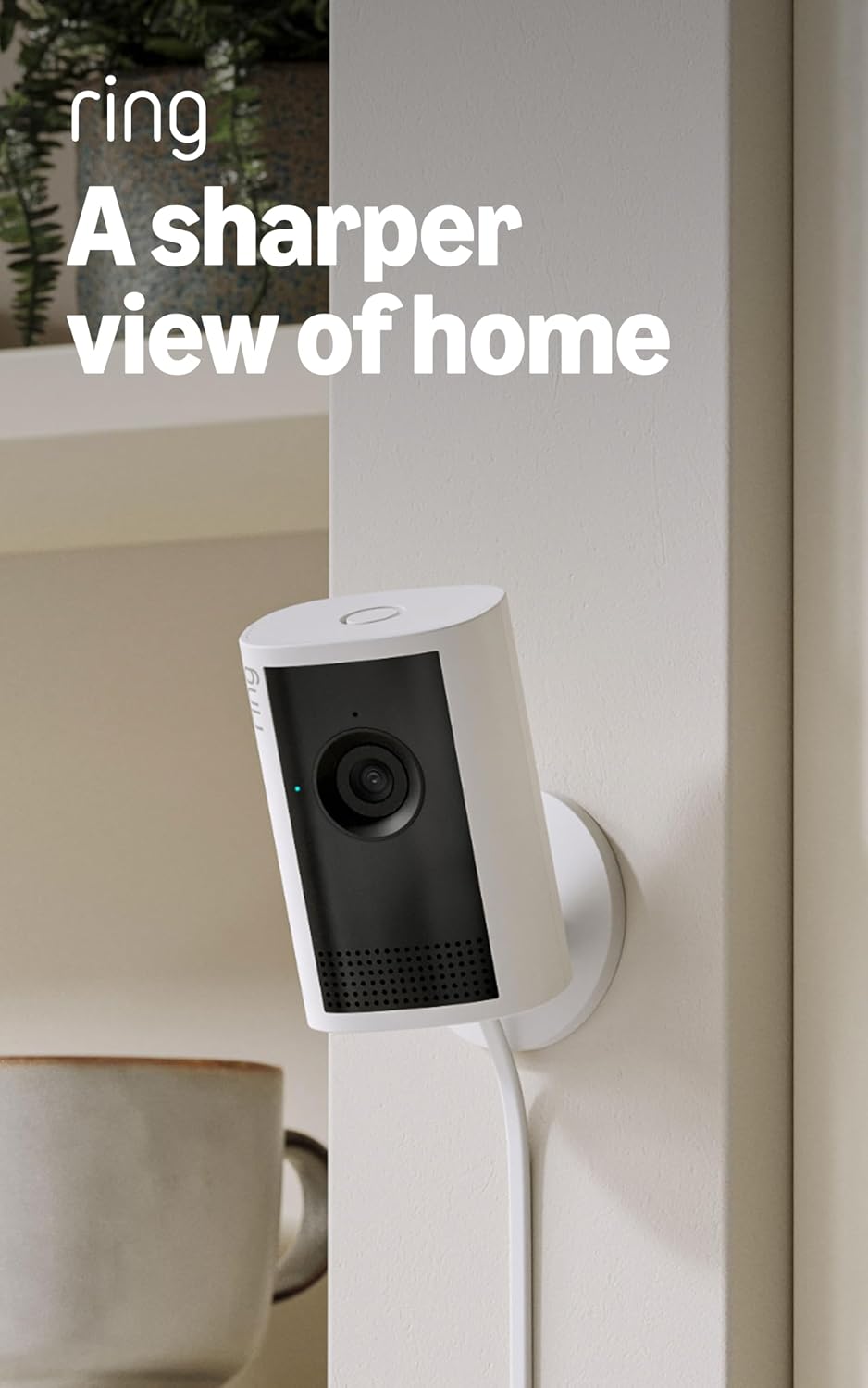 Ring 室內攝影機 Plus（最新型號），家庭或企業安全，視網膜 2K 提供清晰、逼真的視訊質量，4 倍增強變焦，低光瞄準，白色