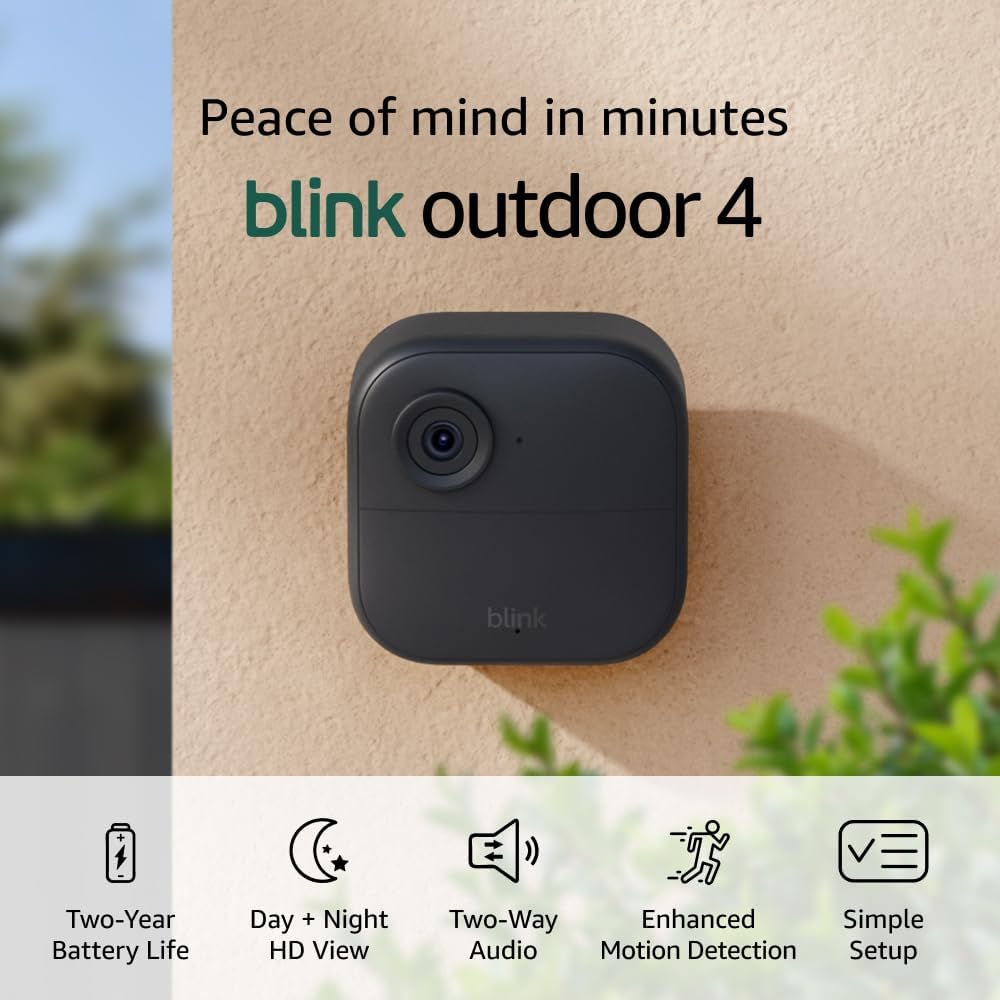 Blink Outdoor 4 – 無線智慧安全攝影機，兩年電池，1080p 高清日間和紅外線夜間即時取景，雙向通話 – 2 個攝影機系統