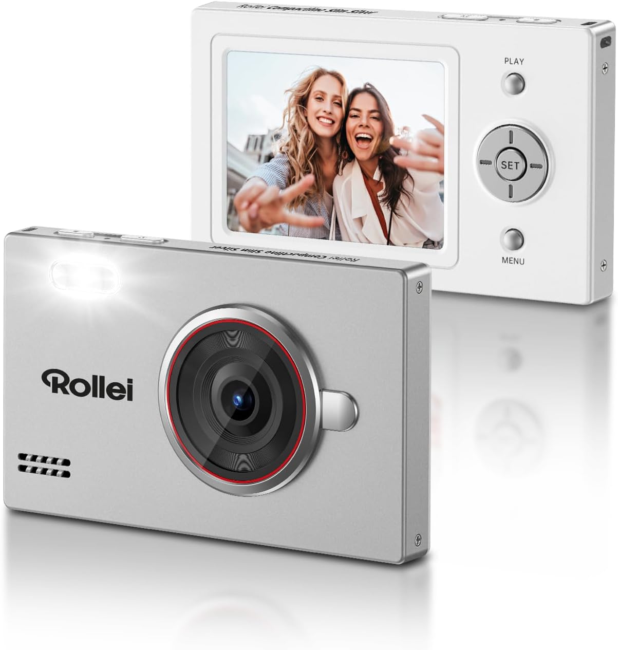 Rollei Compactline 超薄銀色數位相機 80MP 4K 帶微笑偵測