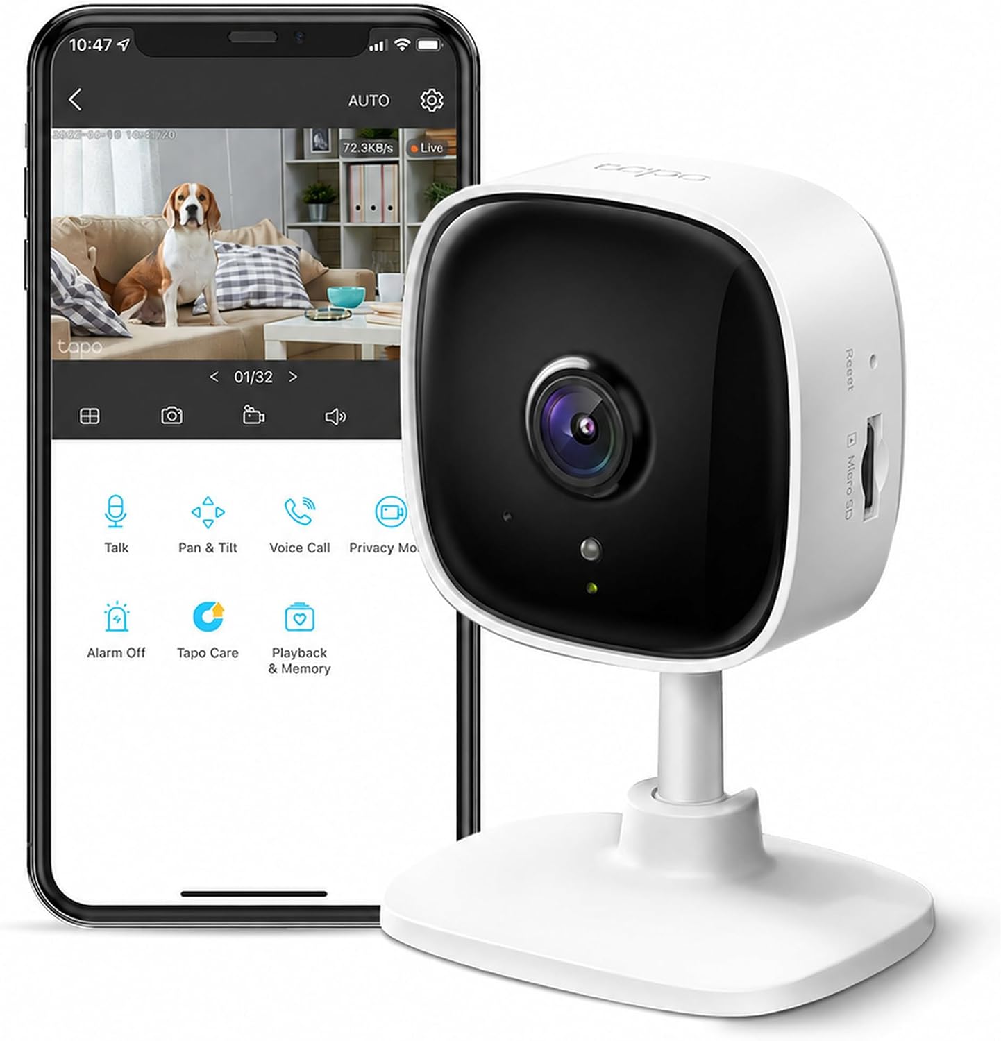 Tapo 1080P 室內安全攝影機、嬰兒監視器、狗攝影機、有線、C100