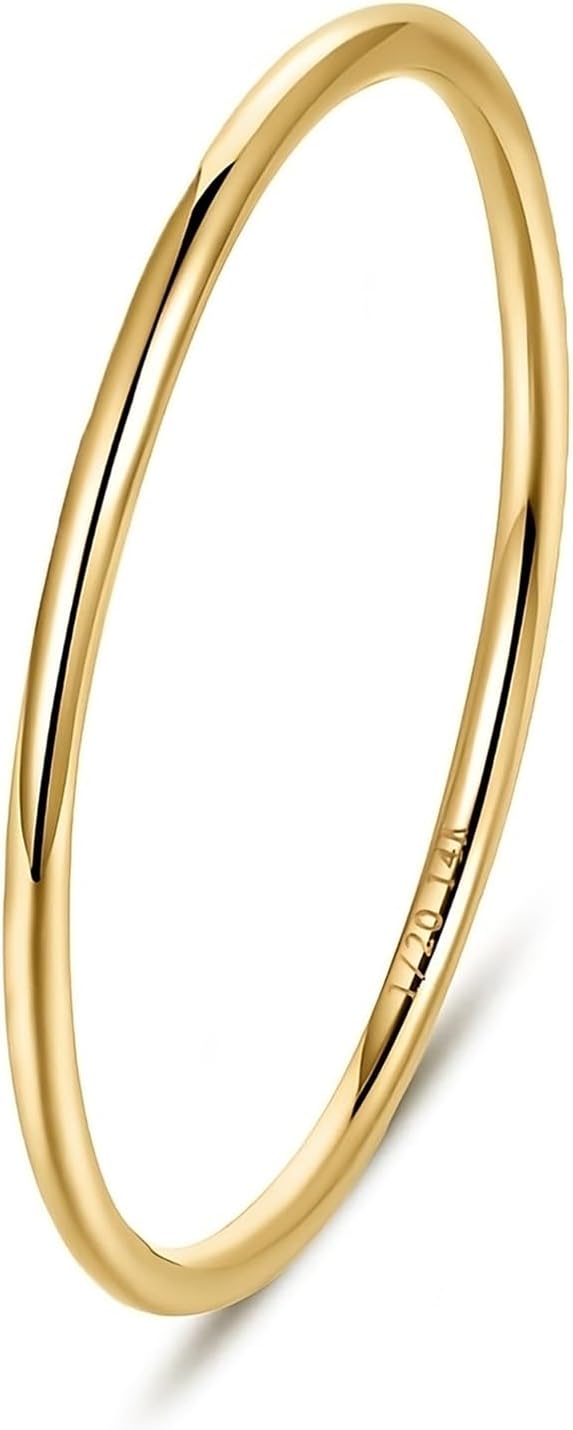 NOKMIT 1 mm 14K 鍍金女式戒指，不變色疊戴戒指