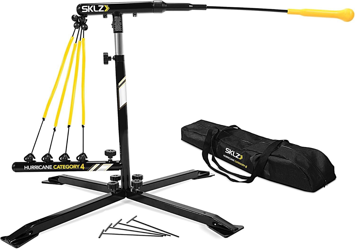 SKLZ 颶風棒球和壘球揮桿訓練器，可調式功率帶系統，帶防凹球頭，高度 23 至 38 英寸，適合 14 歲及以下青少年單人擊球練習