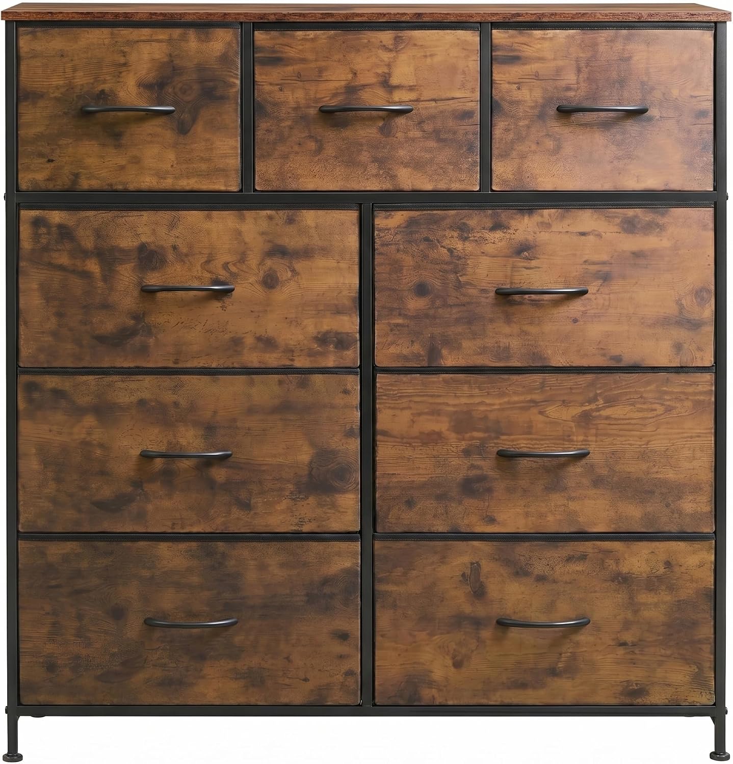 WLIVE 臥室高梳妝台，9 抽屜抽屜櫃，質樸棕色