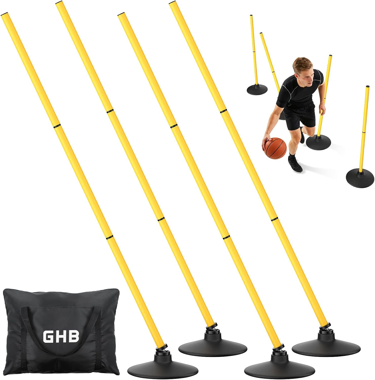 GHB 敏捷桿 4 件裝 50 吋運動足球訓練桿
