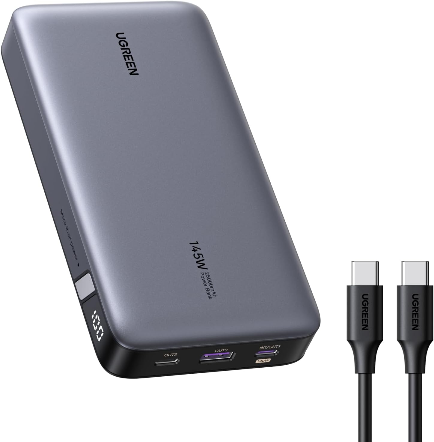 UGREEN Nexode 行動電源 25000 mAh 145 W，2 x USB-C+1 x USB-A，深空灰色