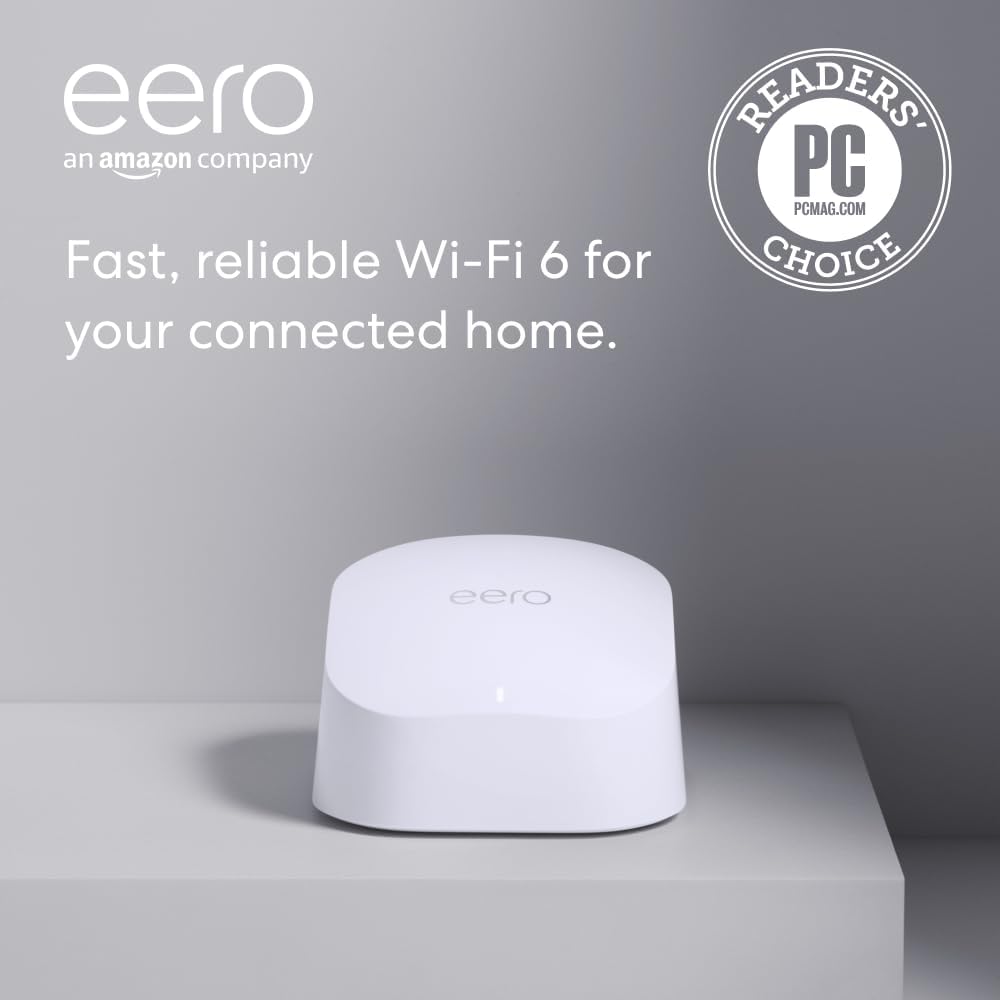 Amazon eero 6 網狀 WiFi 路由器 - 支援高達 900 Mbps 的網路套餐，覆蓋範圍高達 1,500 平方英尺，連接 75 台以上設備，1 件裝