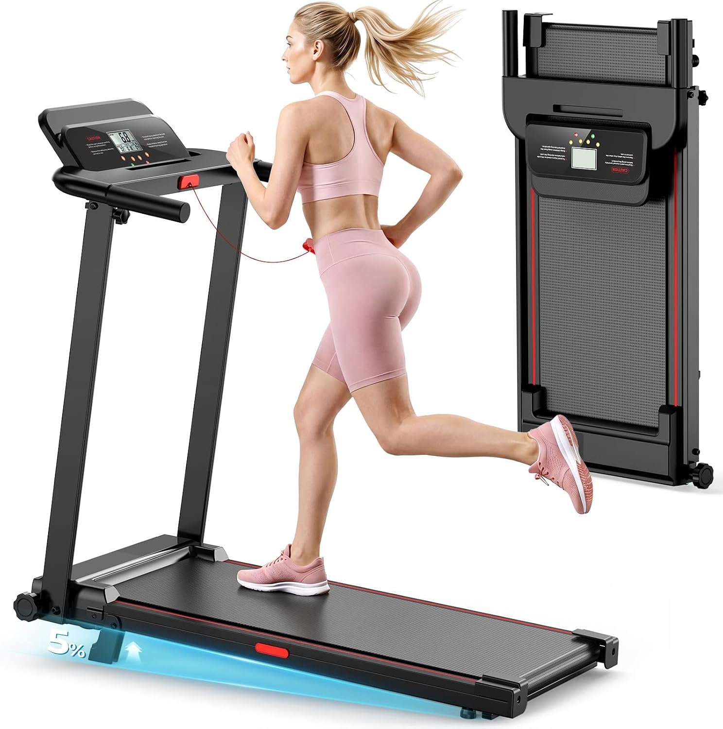 家用跑步機、帶坡度的步行墊、Caminadoras para Hacer Ejercicio、0.6-6.2 MPH 便攜式可折疊台下 Caminadora、Eléctrica Casa Tredmill、折疊緊湊型跑步機