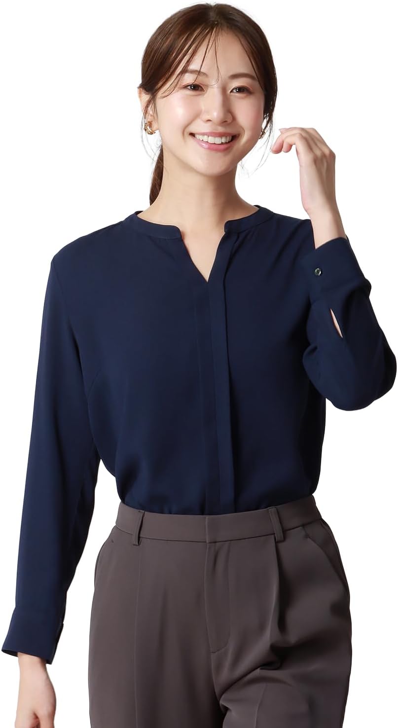服裝 Aoyama 842_ERBL24102-43_LL 襯衫，女襯衫，上衣，長袖，荷葉邊領結