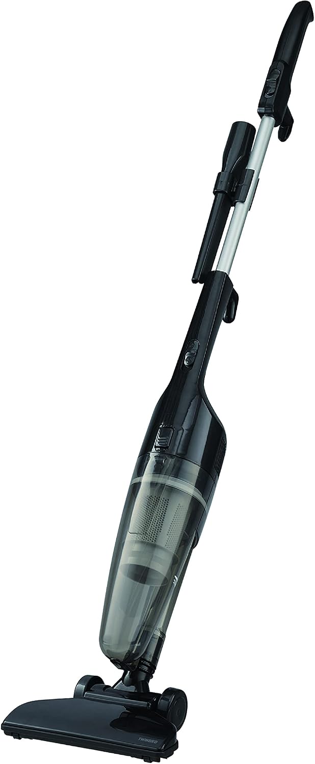 TWINBIRD TC-E123JBK 有線吸塵器，棒式，手持式吸塵器，旋風式，獨立式，輕便，強力吸力，2 路，單人居住，深黑色，黑色