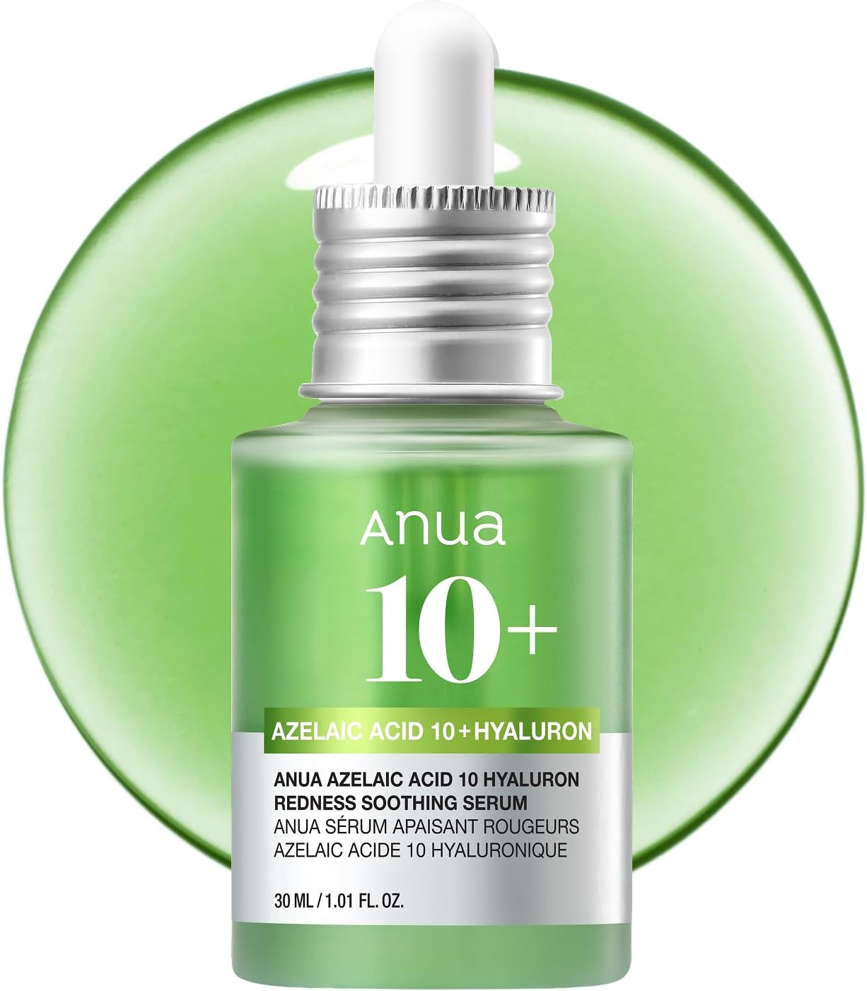 Anua 壬二酸 10 透明質酸紅腫舒緩精華液，1.01 液量盎司 |適用於粉刺和油性皮膚的面部精華液、輕盈保濕淡斑護理、透明質酸、韓國護膚品